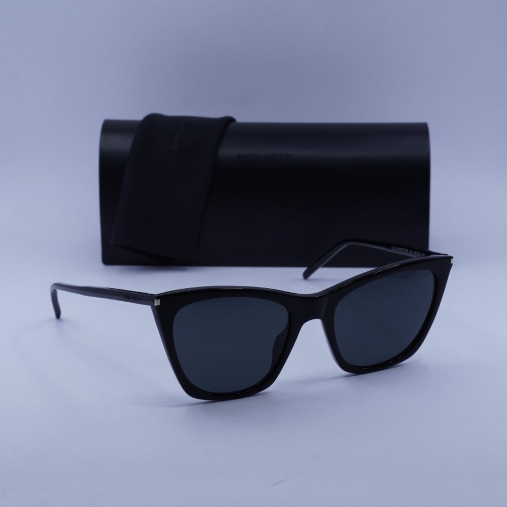 Saint Laurent SL 214 KATE THIN 001 Cat Eye Sunglasses - Black/Grey